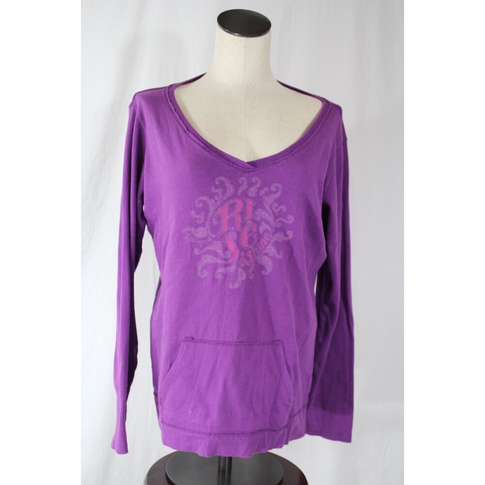 Life Is Good Size L Women's Purple 100% Cotton V Neck Long Sleeve Casual Top - Picture 2 of 10